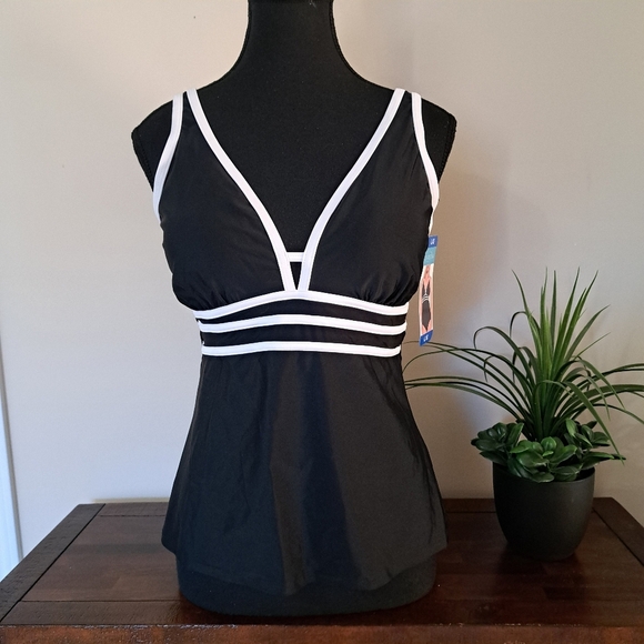 Christina Swim Top Tankini Bathing Suit Top Black White Size Large Beach Pool - Picture 2 of 10